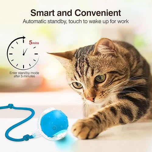 Miniatura 2 de Pelota de juguete eléctrica interactiva para gatos, juguetes automáticos de silicona para gatos de interior, bola motorizada duradera a prueba de