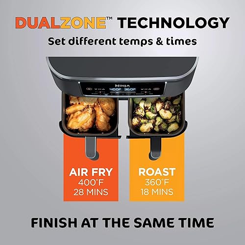 Vista 3 de Ninja DZ201 Foodi - Freidora de aire 6 en 1 de 2 cestas con tecnología DualZone, capacidad de 8 cuartos de galón y un acabado inoxidable gris oscuro