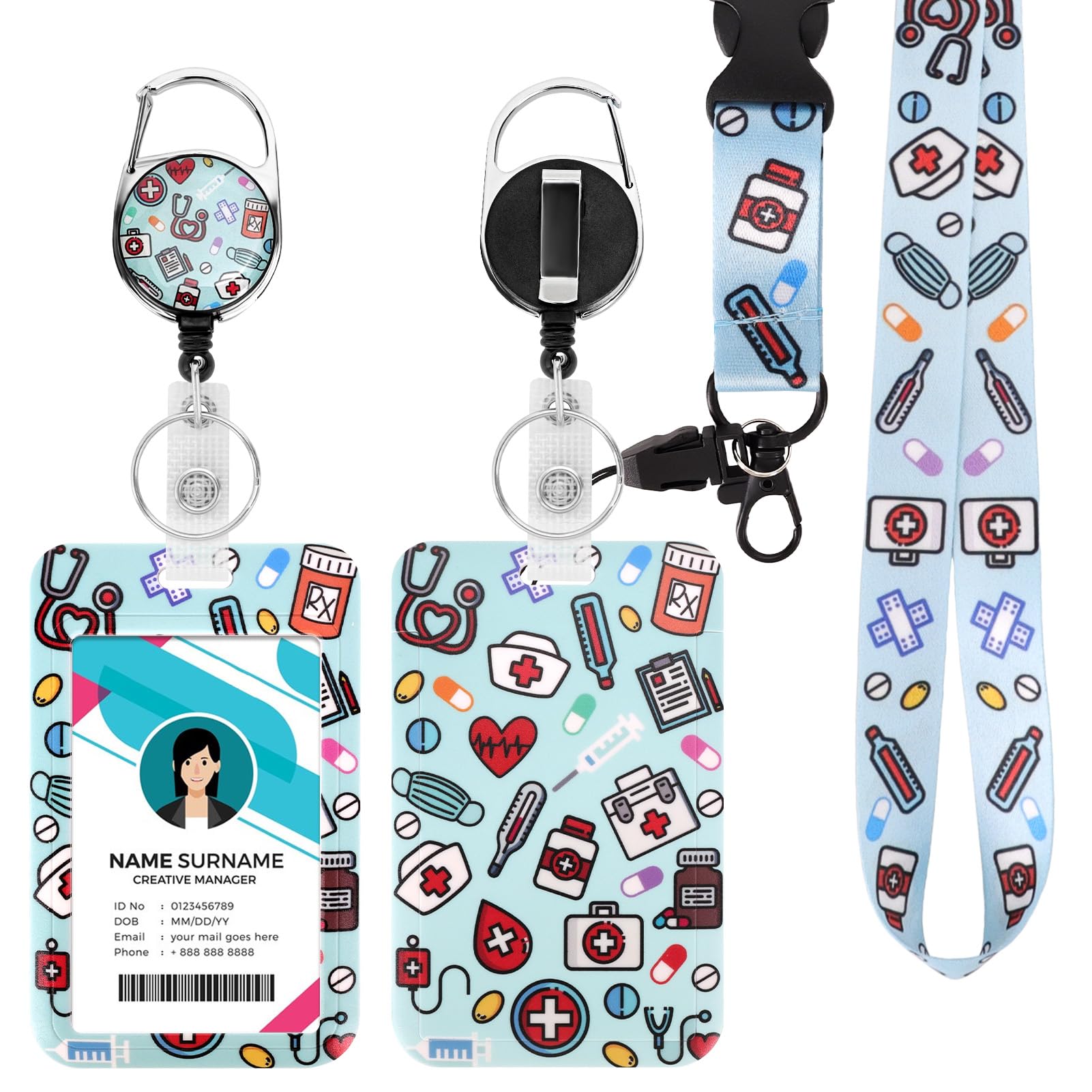 ID Badge Holder with Detachable Lanyard, Retractable Badge Reel, Removable ID Tag Clip, Neck Lanyard (Nurse Light Blue)