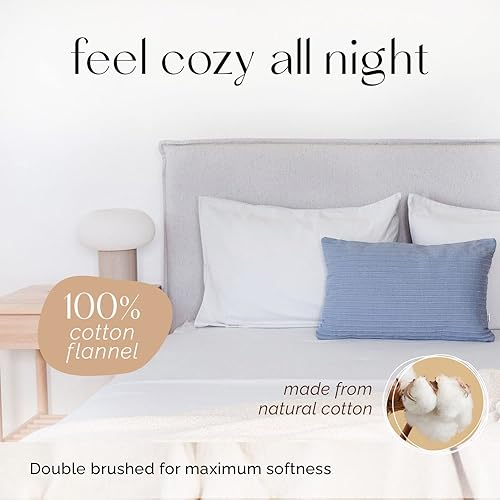 Miniatura 2 de Cozy Flannel Bed Sheet Set, 100% Cotton Flannel Sheets with Deep Pockets, All Around Elastic, Ultra Soft Flannel - Fitted Sheet, Flat Sheet, and 1
