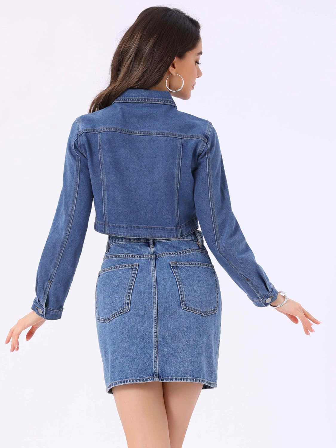 Allegra K Denim Jacket for Women's 2025 Casual Collared Long Sleeve Crop Jean Jackets - Image 2