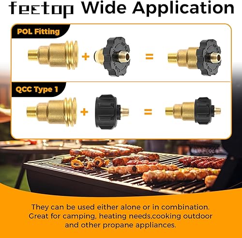 Miniatura 6 de Kit de adaptador de gas propano de 3 piezas, QCC1POL a macho NPT de 14 pulgadas + macho POL a macho NPT de 14 pulgadas + QCC1 macho a 14 pulgadas