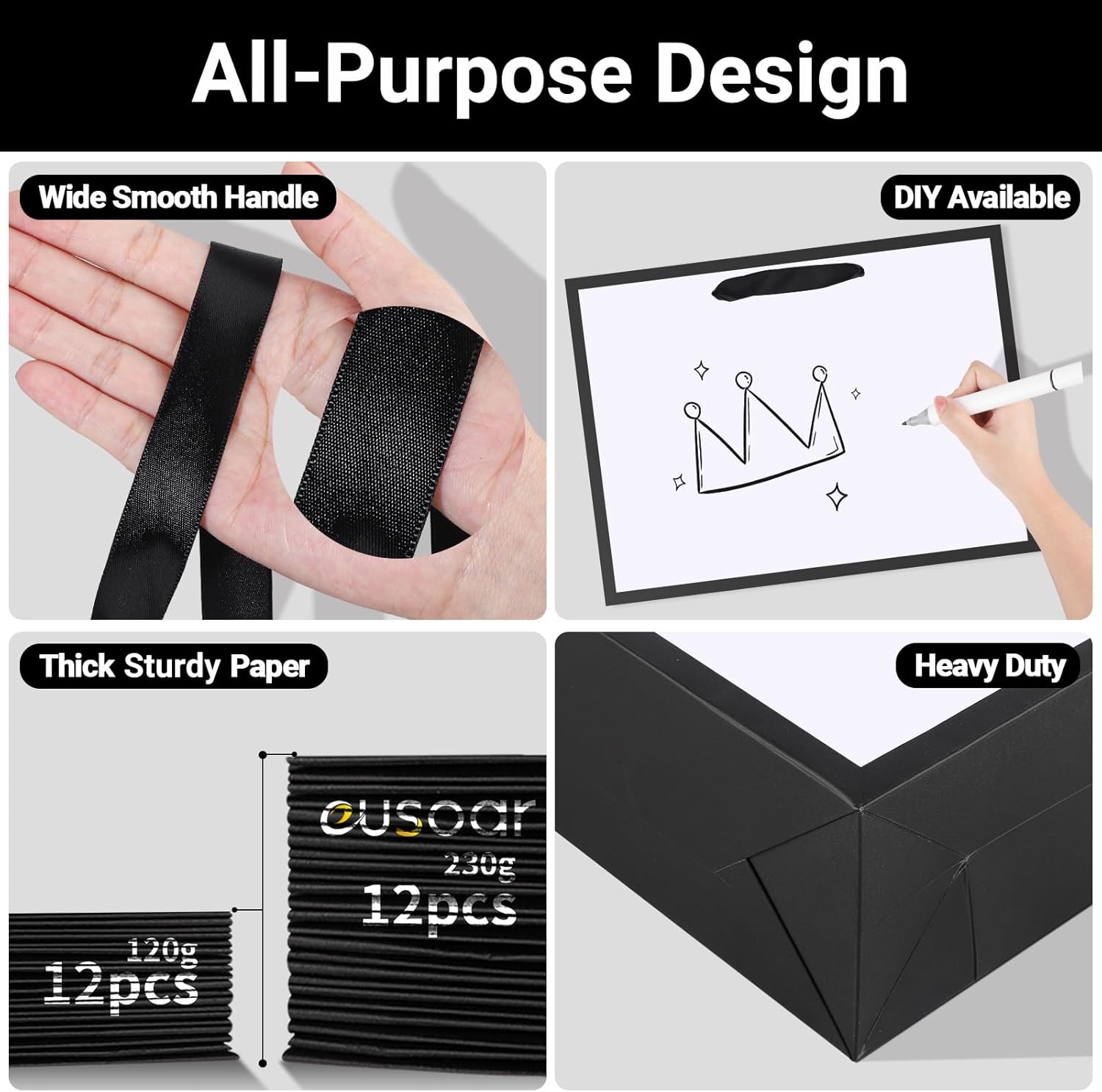 EUSOAR Paper Bags with Handle, 12pcs 16"x6"x12" Thank You Gift Wrap Bags with Handles Bulk, Merchandise Retail Shopping Wrapping Bags for Business, Craft Grocery, Wedding Birthday Party Favor