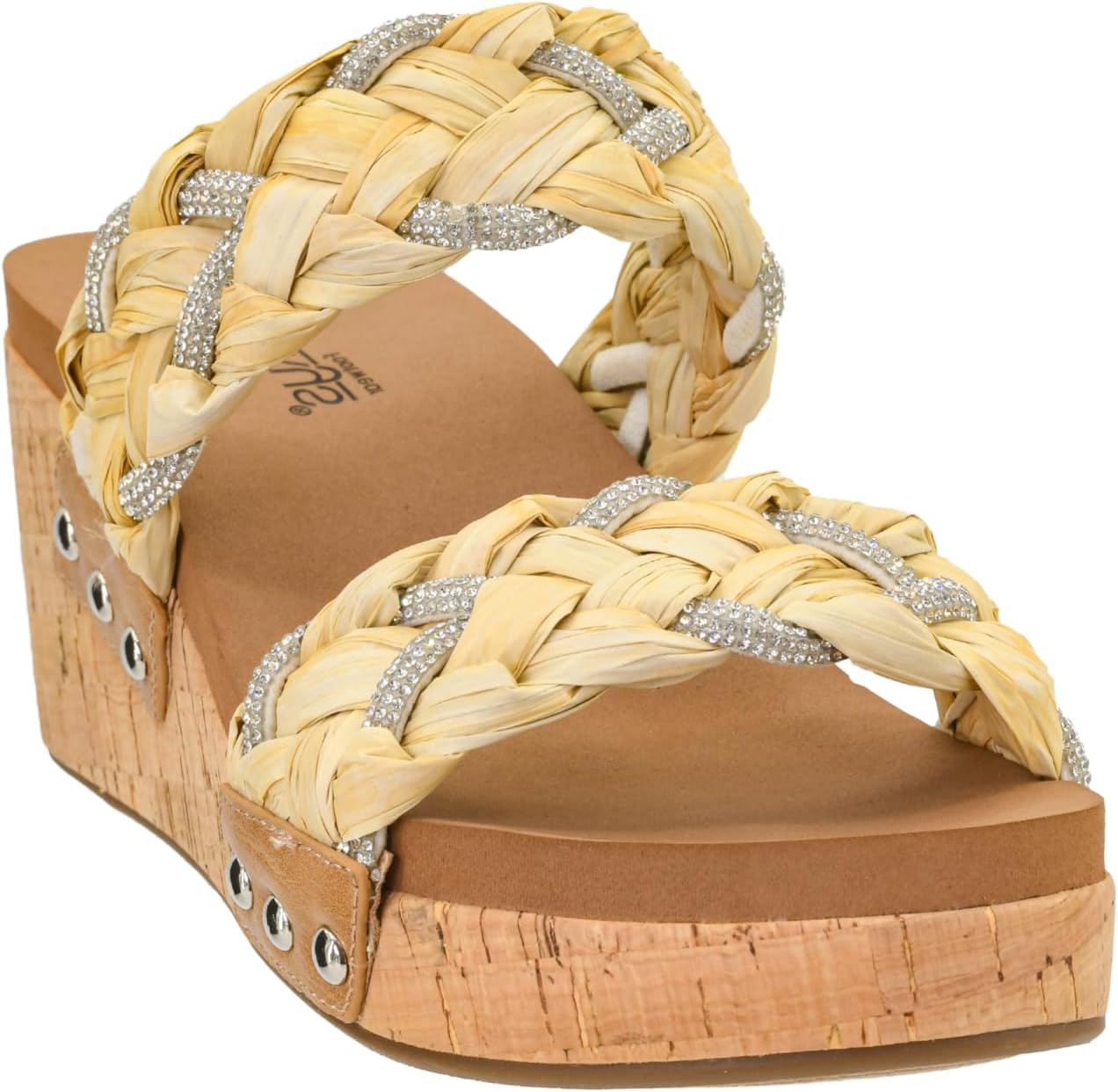 Corkys Footwear Total Knockout 2.5-Inch Wedge sandal - Two braided Straps With Touches of Rhinestones, Soft EVA Insoles, Easy Slip-on For All Day Wear