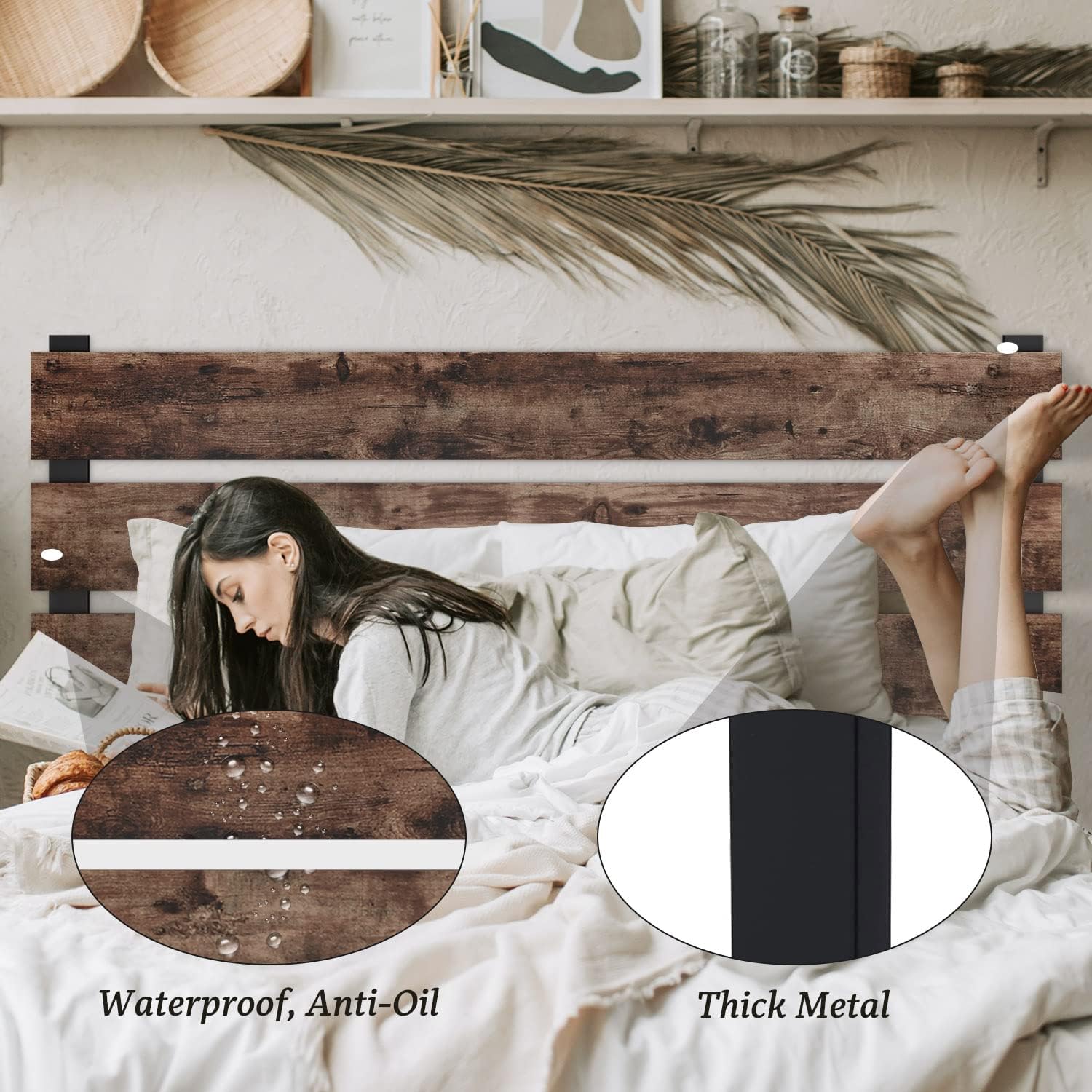 Headboard Only Wooden Headboard with Metal Slats, Stable Structure and Easy to Assemble, Twin XL/Queen/King (King)