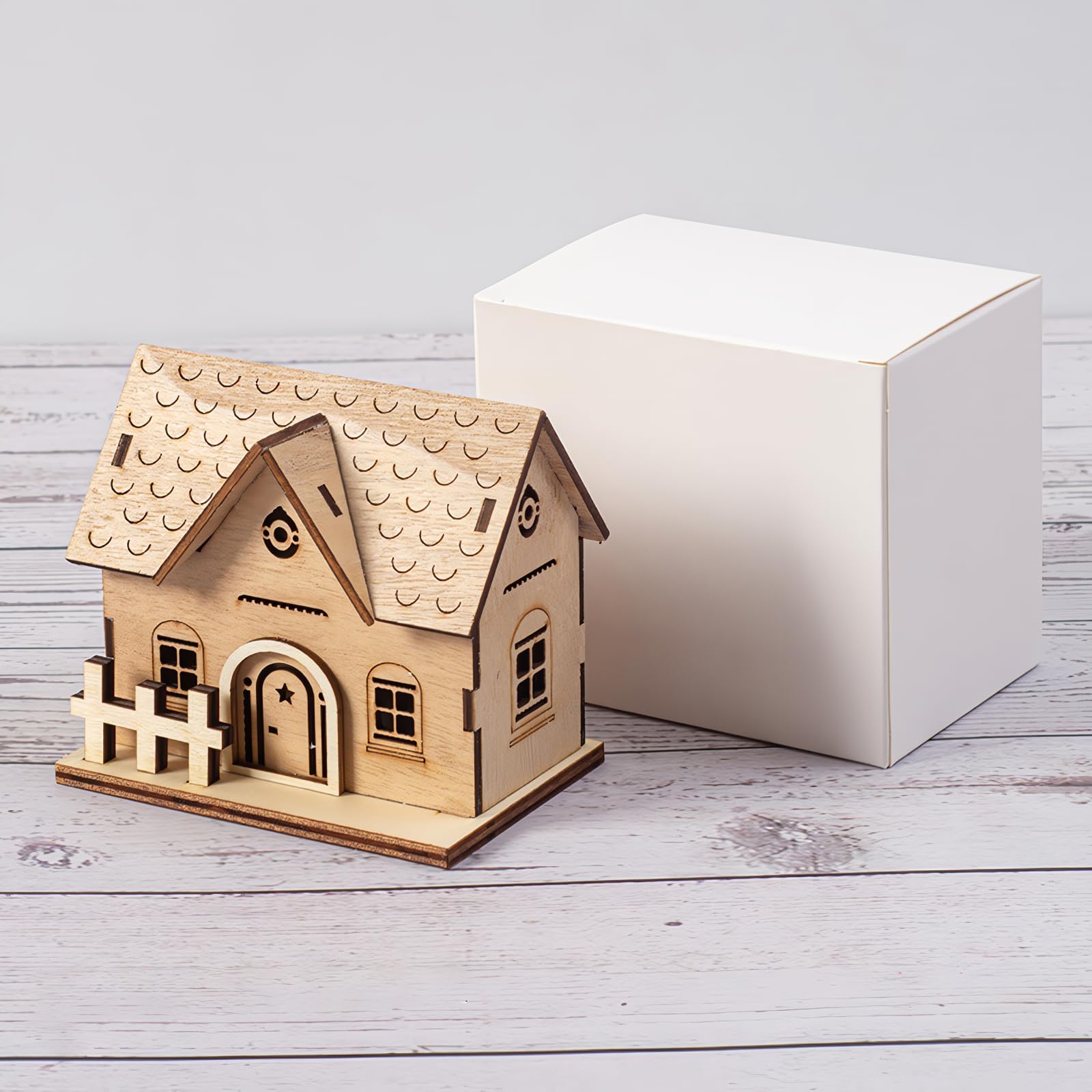 GERM Christmas wooden luminous cabin, decoration, small house, furniture, festivals, wooden crafts, decorations, night lights, birthday gifts, Christmas gifts（80g）