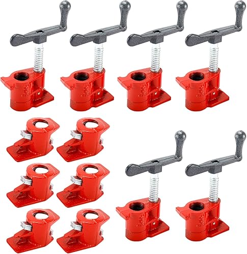 LuckyHigh Juego de abrazaderas de tubo de hierro fundido de 34 pulgadas para pegar madera 6 piezas de color rojo de liberación rápida para