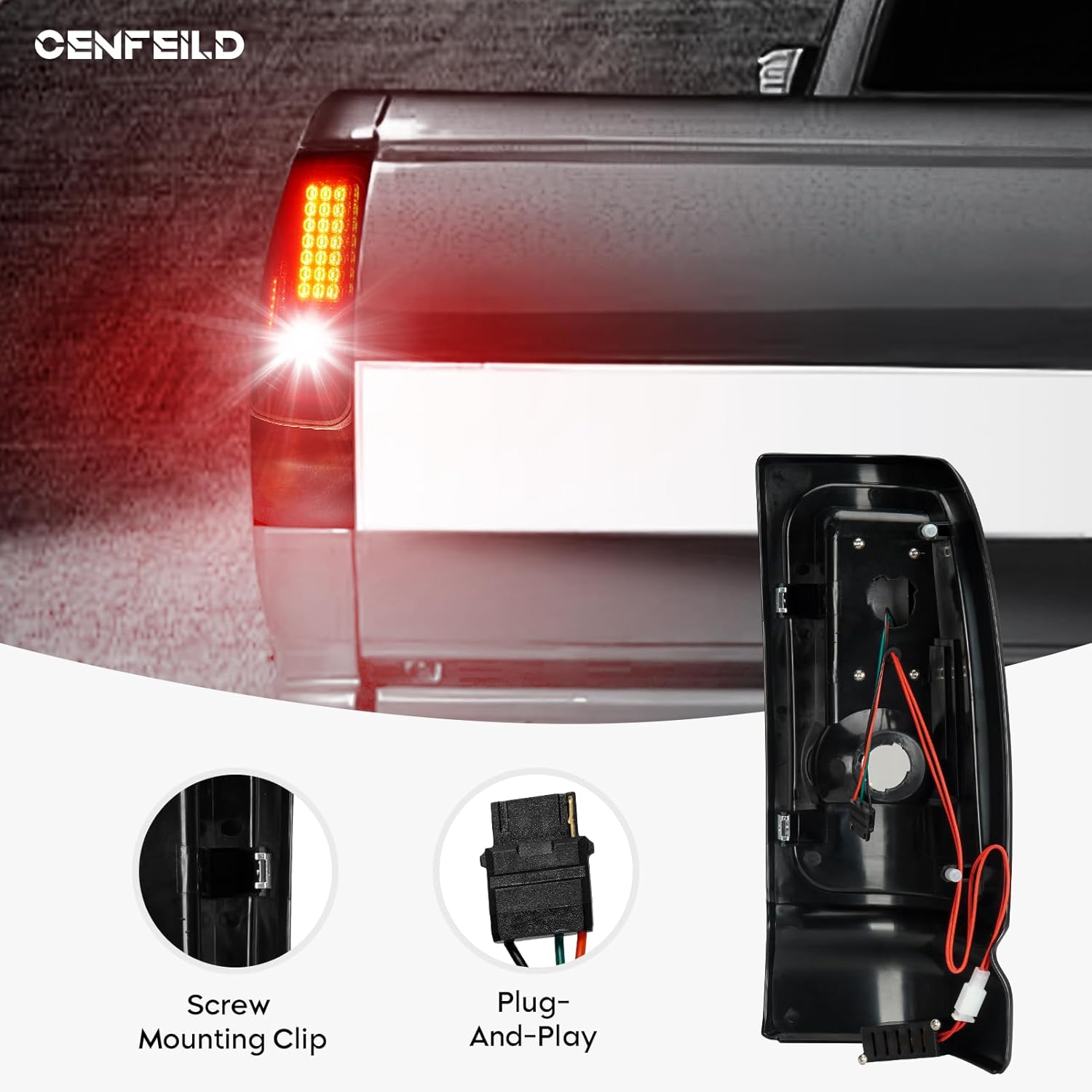 LED Tail Light Pair Compatible with 1994-2001 Dodge Ram 1500, for 1994-2002 Dodge Ram 2500 3500 Pickup LED Tube Rear Brake Lamp Taillight Assembly Clear Lens