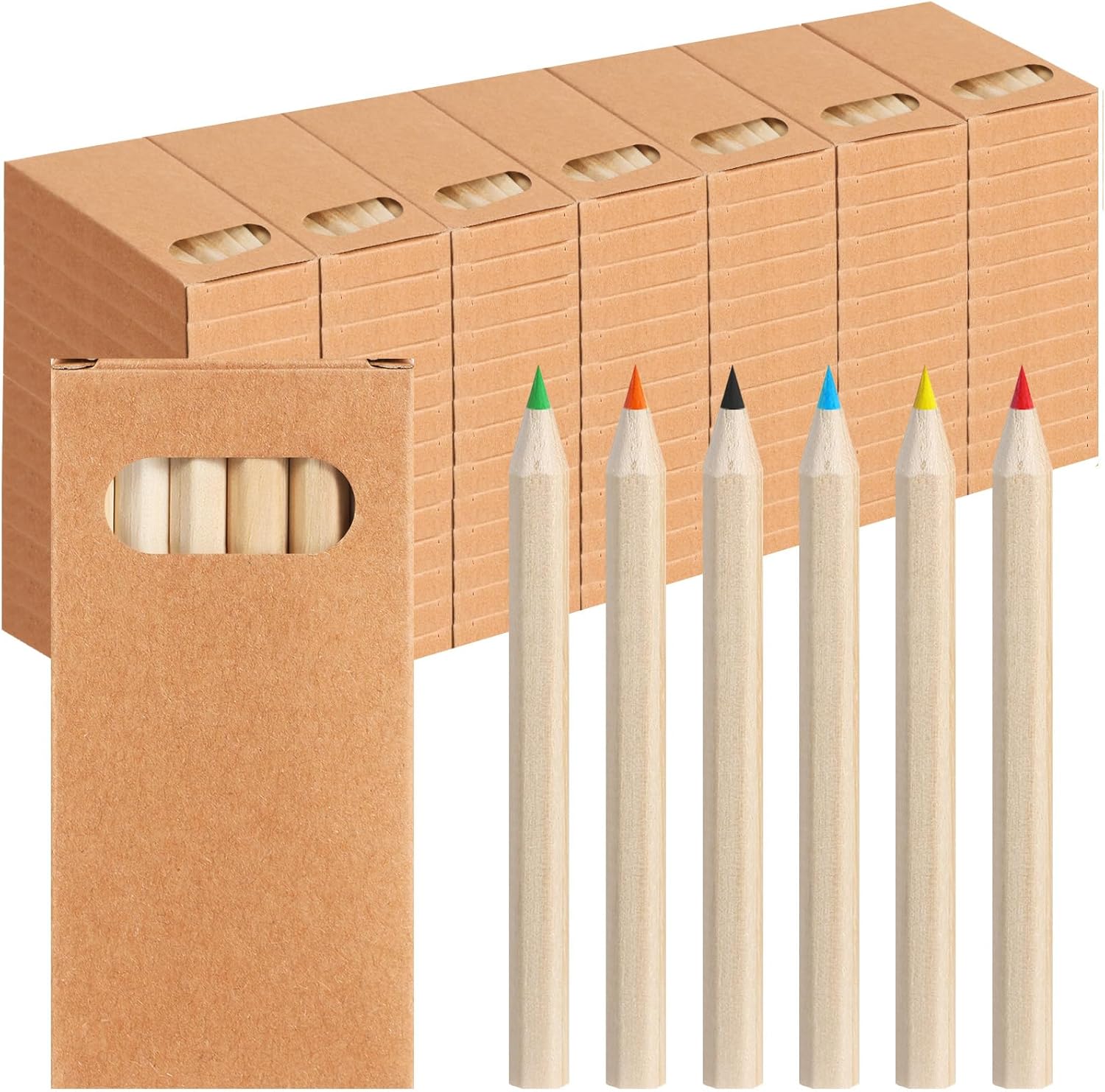 600pcs/100 Boxes Mini Colored Pencils Bulk Kids Drawing Colored Pencils Bulk Party Favor, 6 Color Pencils in Kraft Boxes, 3.5 Inch Short Coloring Pencils Pre-sharpened for Classroom School Supplies