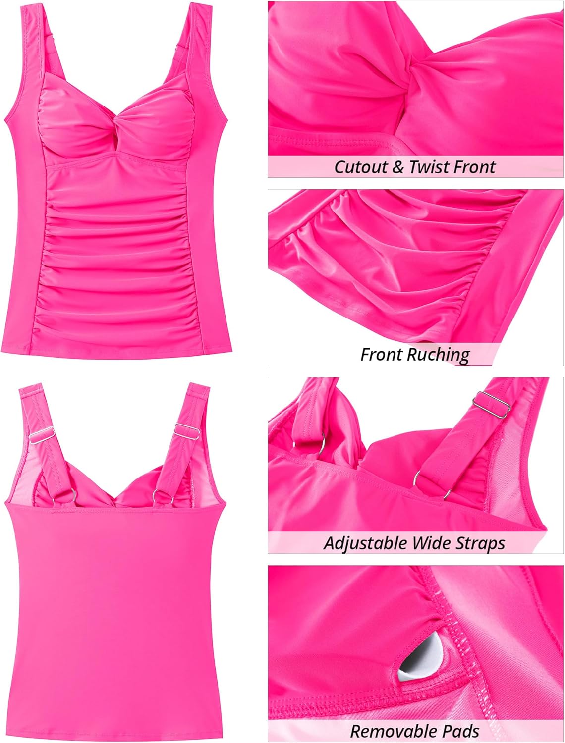 GRAPENT Tankini Tops for Women Twist Front Keyhole Bathing Suits Swim Tankini Swimsuits Padded Ruched Swimwear Top Only - Image 6
