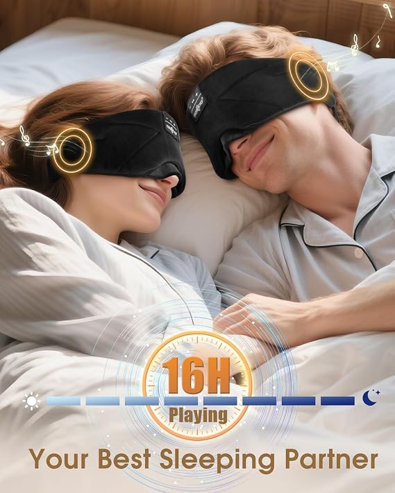 MUSICOZY Sleep Mask Headphones 100% Blockout Soft Cotton Sleep Headphones