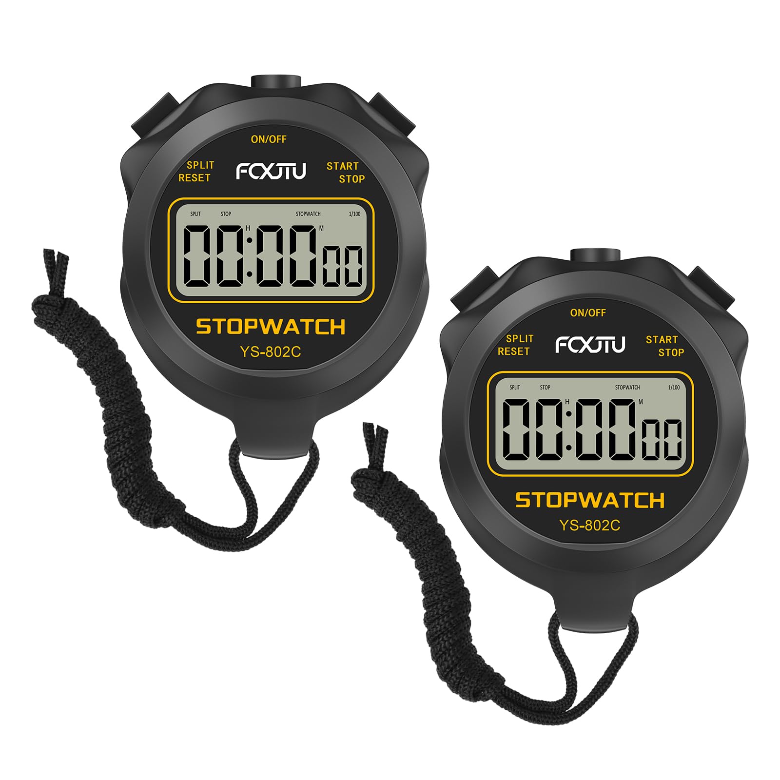 Lot de 2 chronomètres simples sans sonnette avec grand écran LCD pour le sport