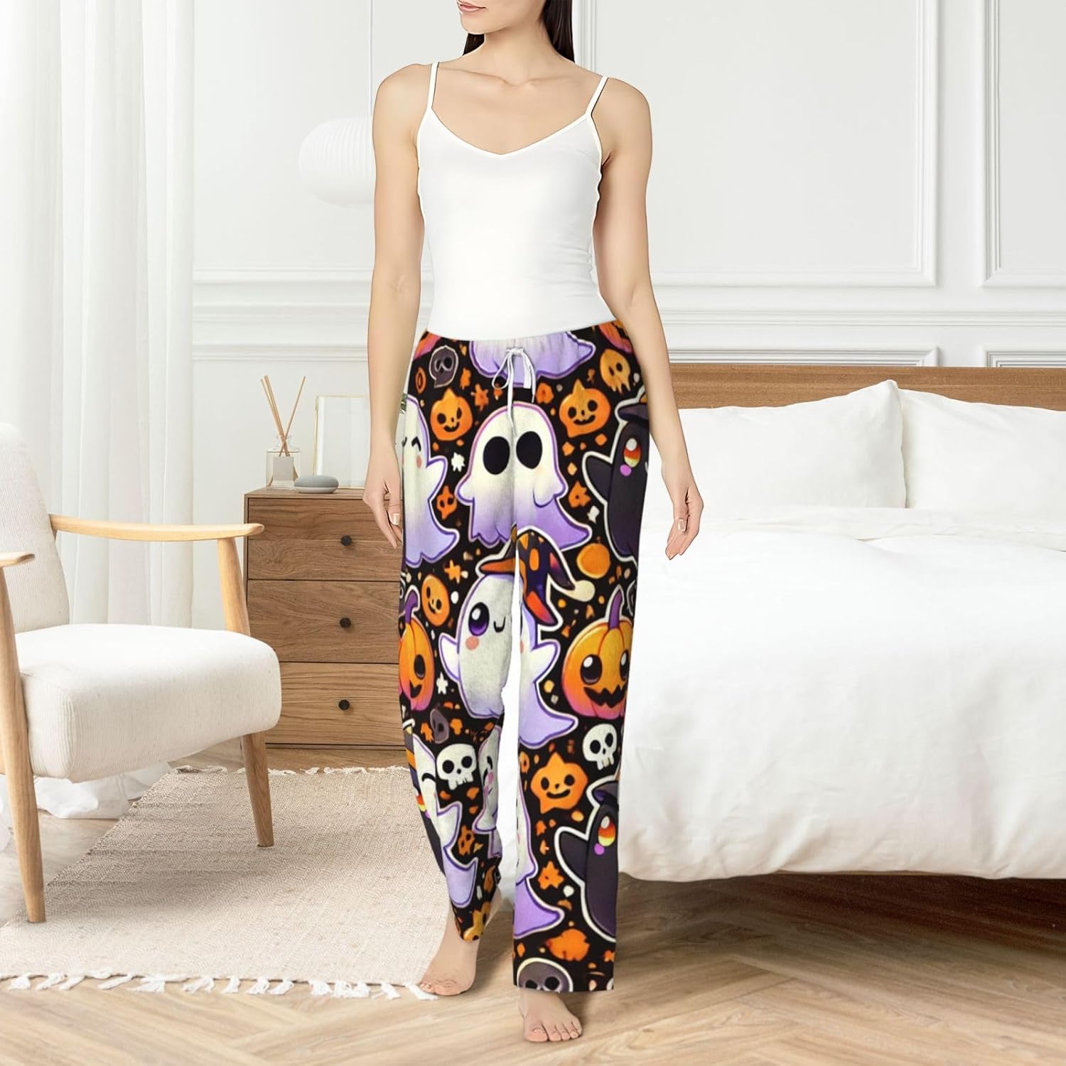Women'S Cute-Pumpkins-Halloween Fleece Pajama Pants, Cozy Flannel Lounge Bottoms For Women