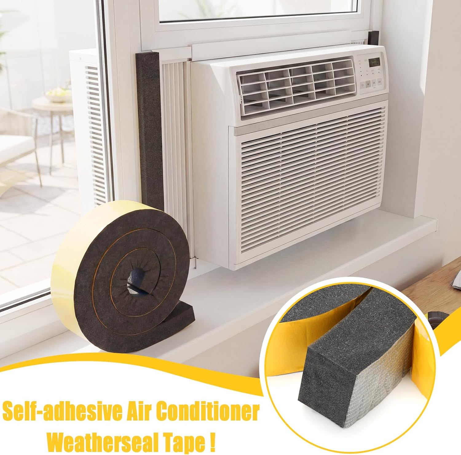 2-1/4 Inch x 2-1/4 Inch x 6.5 ft Air Conditioner Weatherproof Seal Tape Thick Wide Self-Adhesive Air Conditioner Foam Tape Seal Strip for Door Window, Black