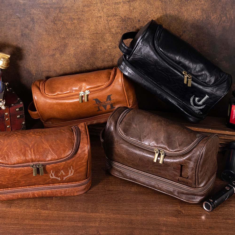 Leather Toiletry Bag for Men - Personalized Dopp Kit for Traveling - Groomsmen Gift - Travel Bags for Dad
