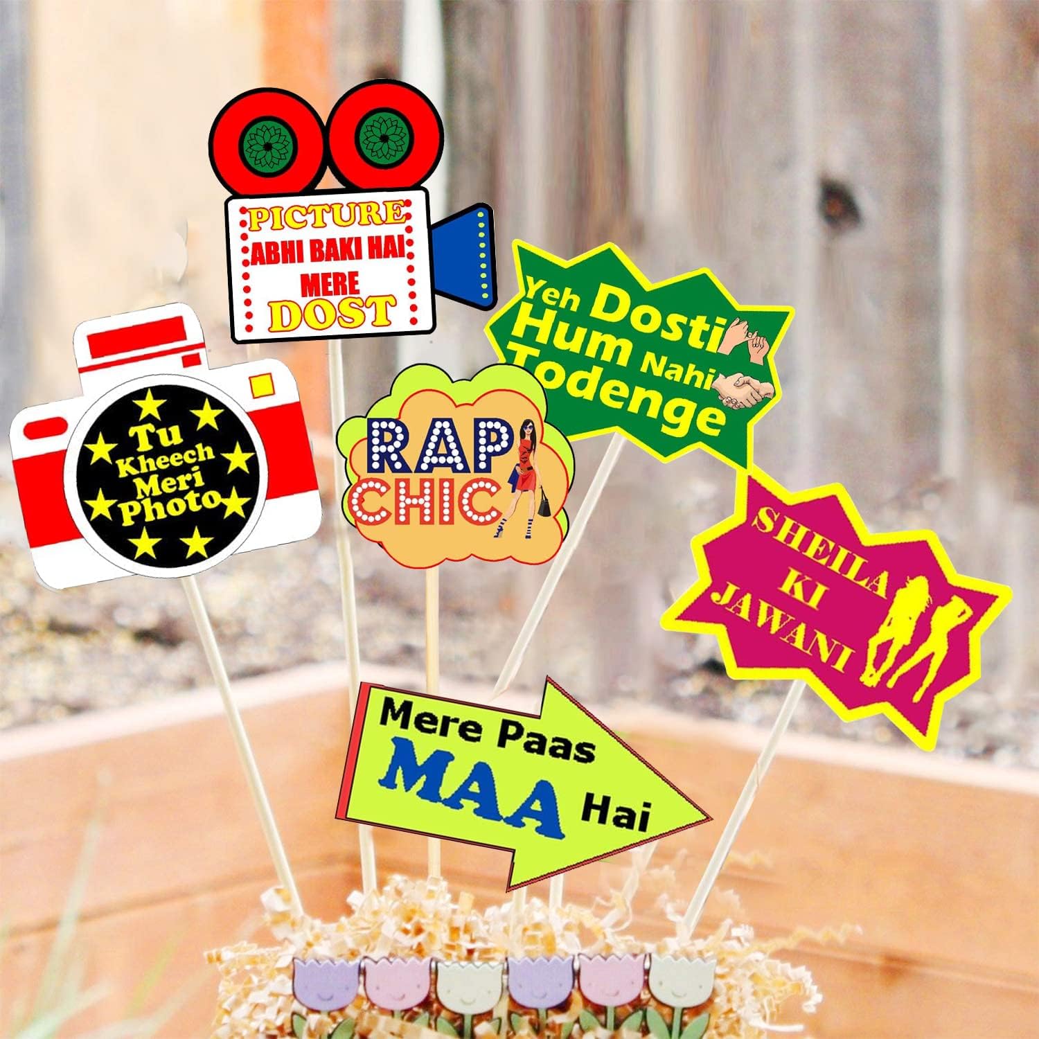 Indian Style Desi Wedding Photo Booth Props & Bollywood Style Wedding Party Props Photo Booth DIY Kit for Party (16 Pieces) by Indian Collectible