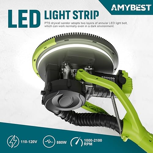 Miniatura 2 de AMYBEST Lijadora de paneles de yeso, potente lijadora eléctrica para paneles de yeso con colección de polvo al vacío, 5 velocidades 1000-2100 RPM,