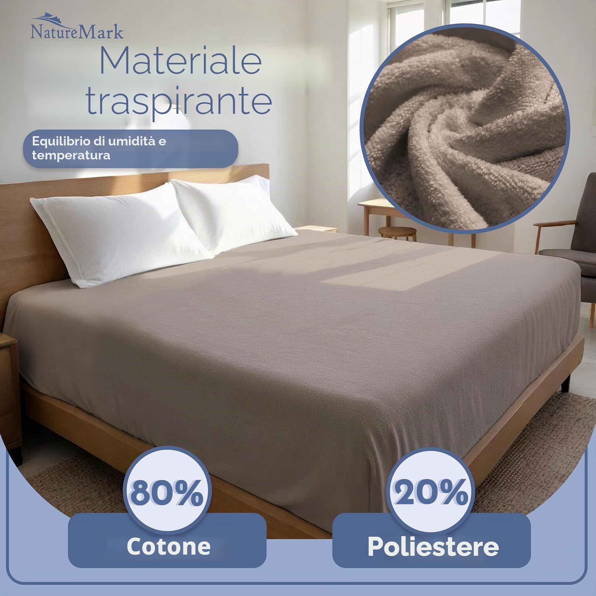 NatureMark Lenzuolo con angoli in spugna – Morbido e traspirante, delicato sulla pelle, pratico e facile da lavare, durevole e resistente, 80% cotone & 20% poliestere,180x200-200x200cm, Sabbia/Beige
