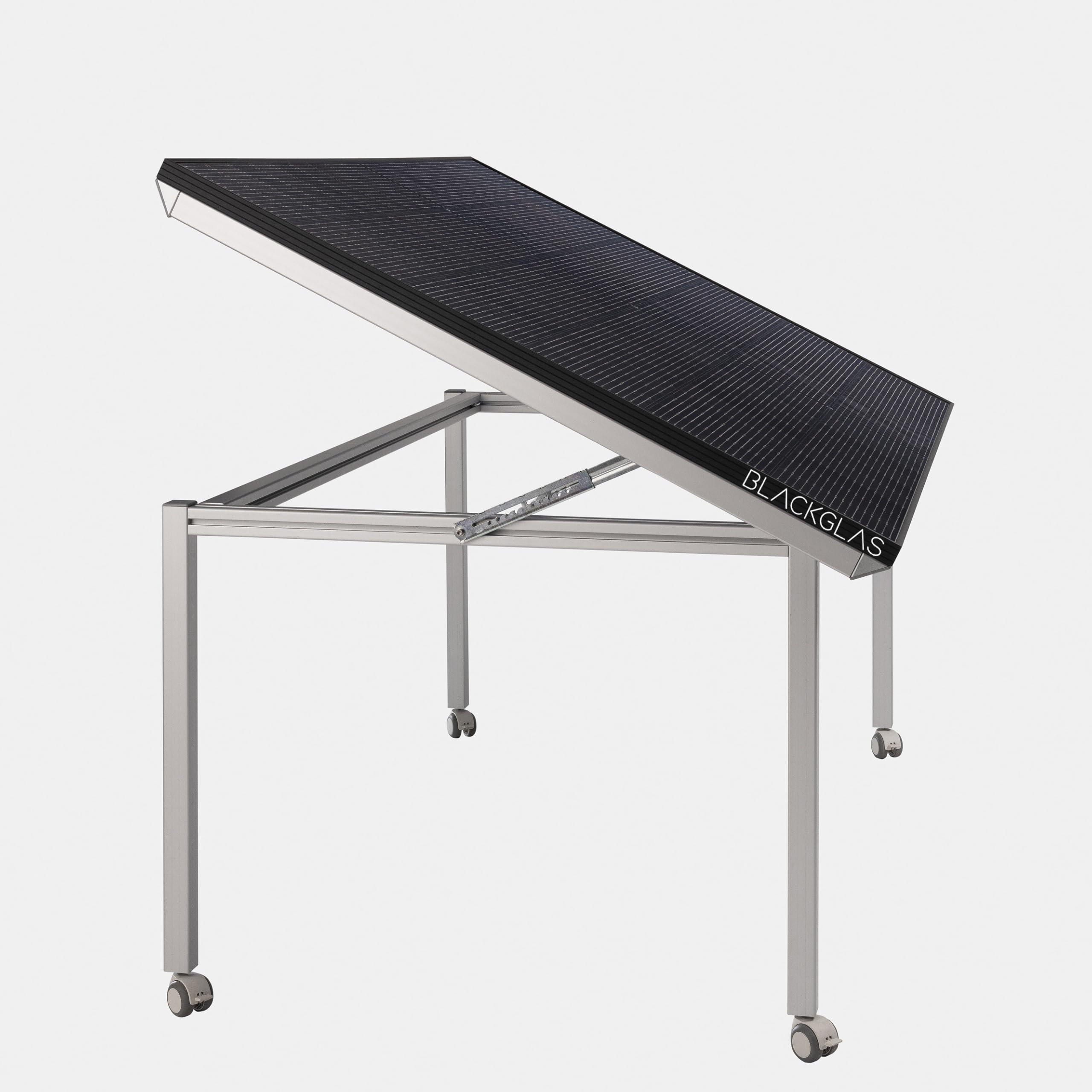 Balkonkraftwerk 445Wp Solar Gartentisch VEOvoltPRO mit Rollen, Full Black Solarmodul, 600W Wechselrichter mit App, 5m Kabel, Verstellbarer Winkel, Plug & Play, Vormontiert, Made-in-Germany