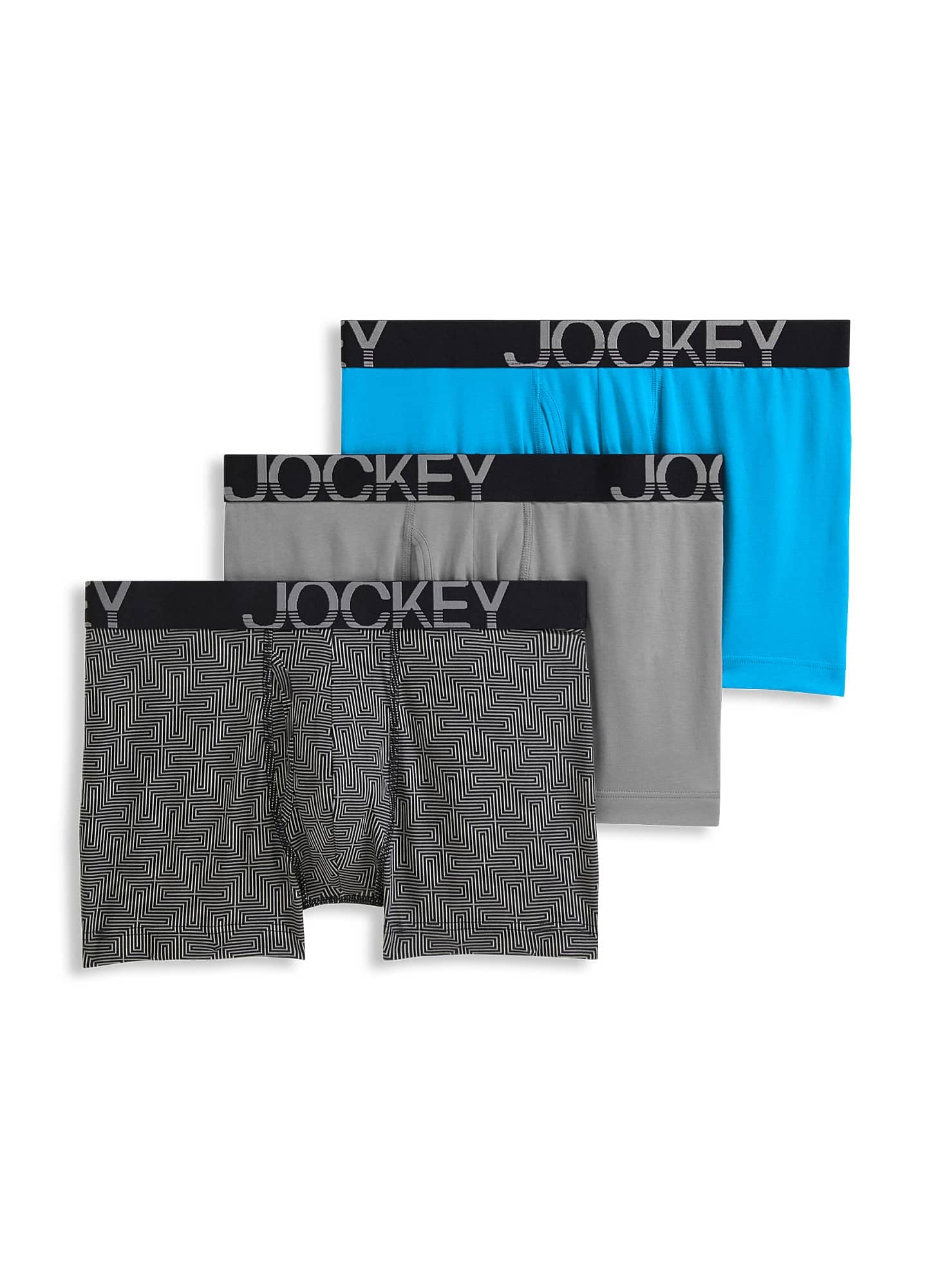 Jockey Men's Underwear ActiveStretch 4" Boxer Brief - 3 Pack, Pebble/Z Stripe/Extra Turquoise, M