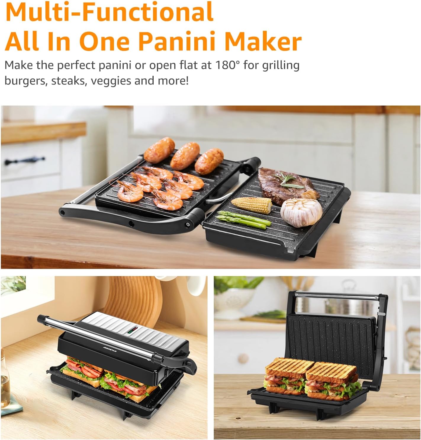 Aigostar Sandwich Maker with Non-stick Deep Grid Surface and Aigostar 1200W Sandwich Maker with Ceramic Non-stick Plates 3-in-1 Sandwich Press
