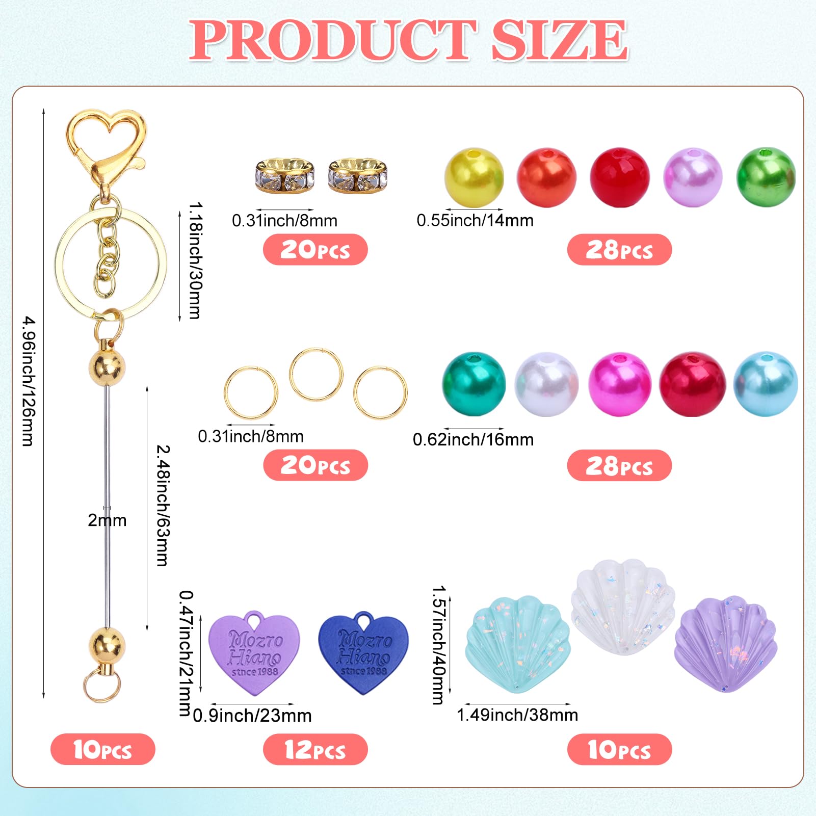 YHMQDU 10Pcs Beadable Keychains Bar, 360°Rotatable Beaded DIY Keychain Making Supplies Kit for Craft Keychain DIY Gift (Gold)