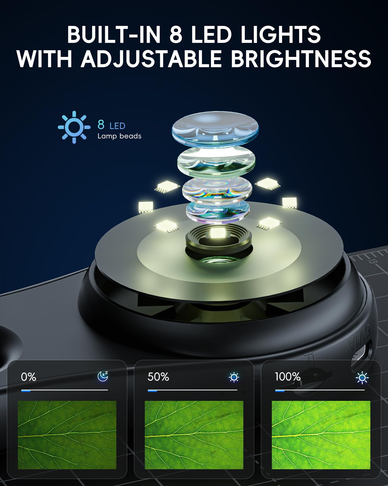 SGAINUL Cámaras de Microscopio Portátil IPS 500x de 2,0 Pulgadas para niños, Mini Microscopio con 8 Luces LED Ajustables, Recargable
