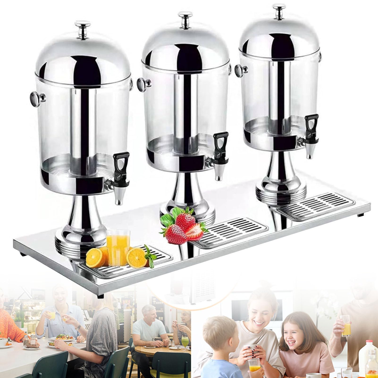 IUYytEW Stainless Steel Drinks Dispenser Container With Ice Container,24L, For Serving Cold Beverages, Cocktails, Water, Chilled Refreshments,Silver