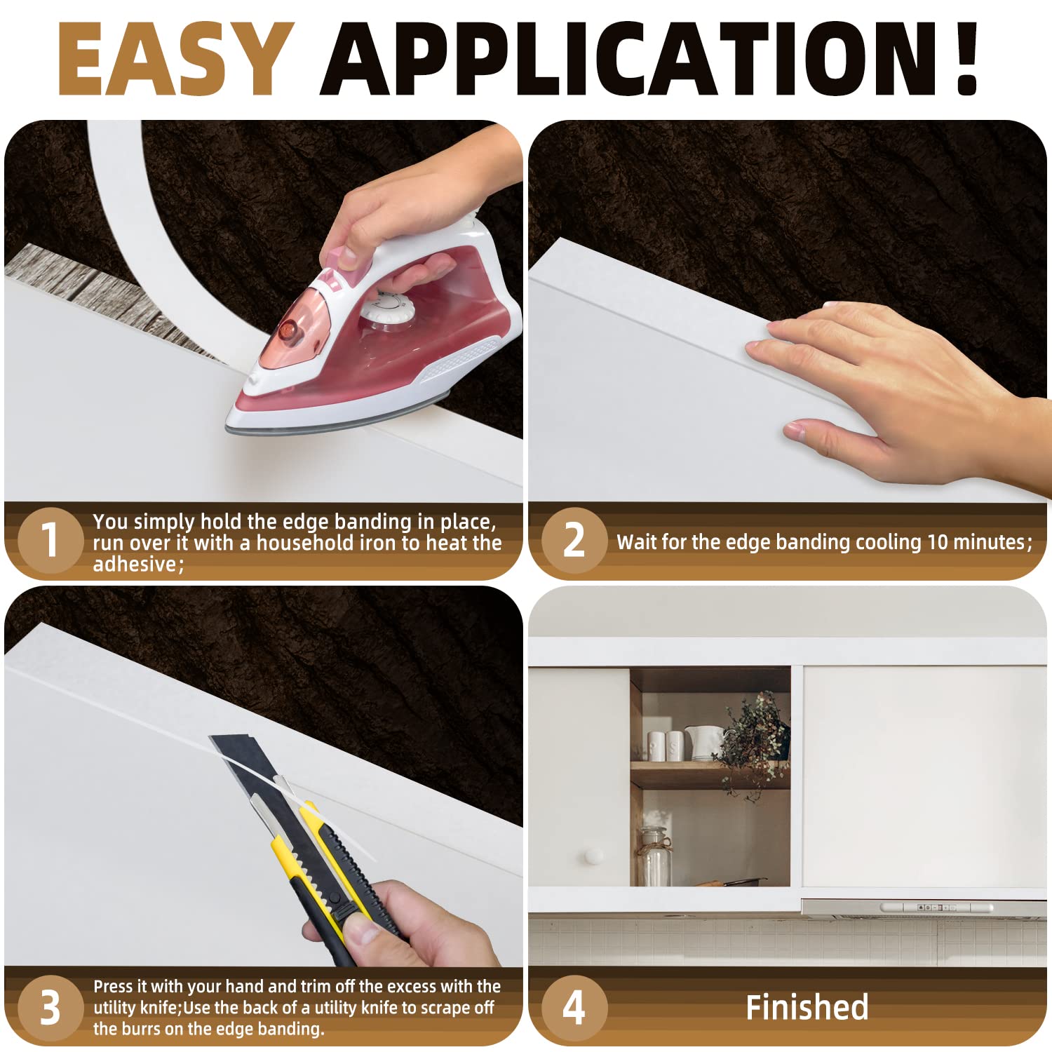 GSCIT Club Melamine Edge Banding, 3/4 inch x 25ft White Edge Banding with Hot Melt Adhesive Pre-glued Cabinet Edge Banding Flexible White Veneer Edging for Plywood Furniture Table