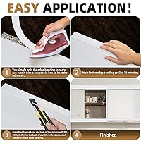 Vista 4 de GSCIT Club Bandas de borde de melamina, bandas de borde blanco de 7/8 pulgadas x 50 pies con adhesivo termofusible previamente pegado para gabinete