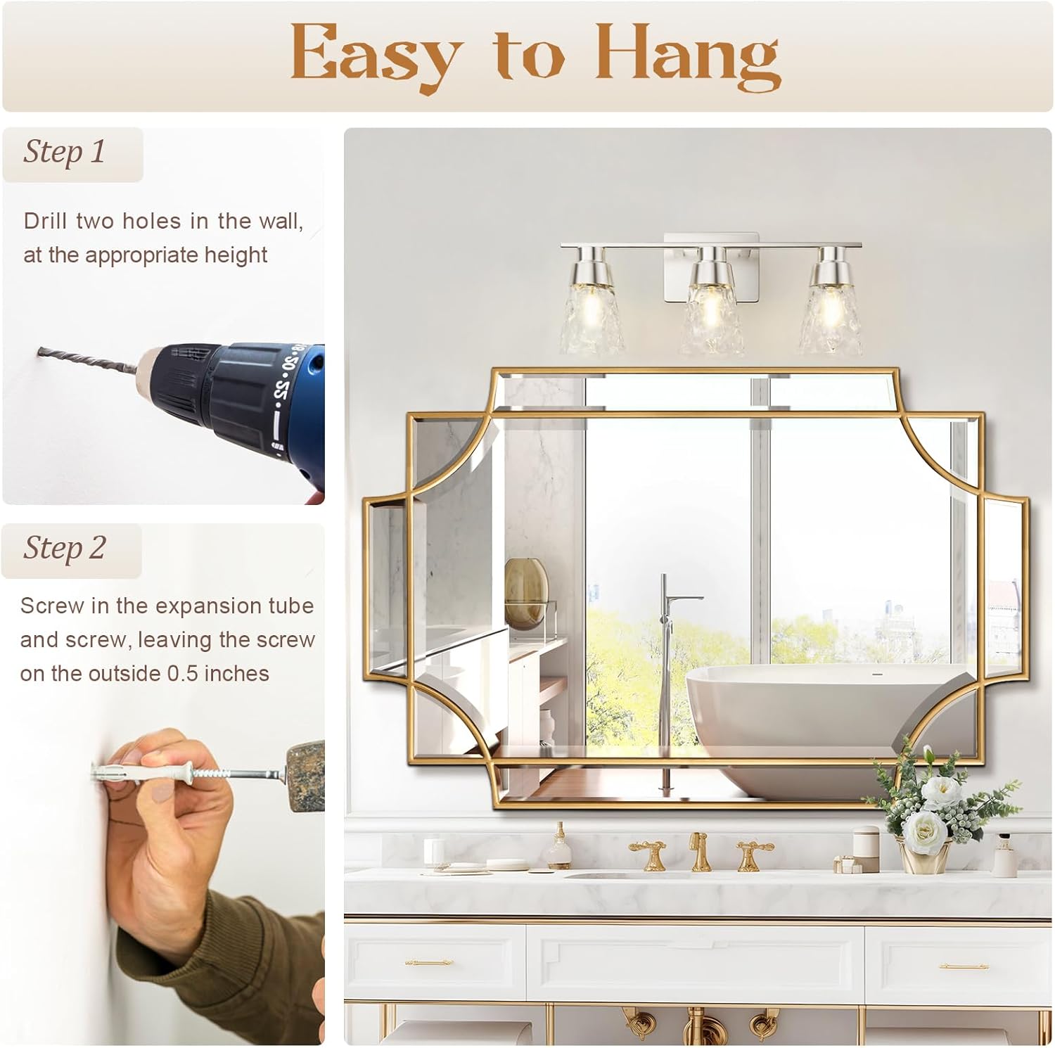 Gold Mirror for Wall, 32"x48" Large Decorative Mirrors for Wall Decor, Polished Bevelled Full Length Long Mirror for Living Room, Bathroom, Bedroom, Entryway