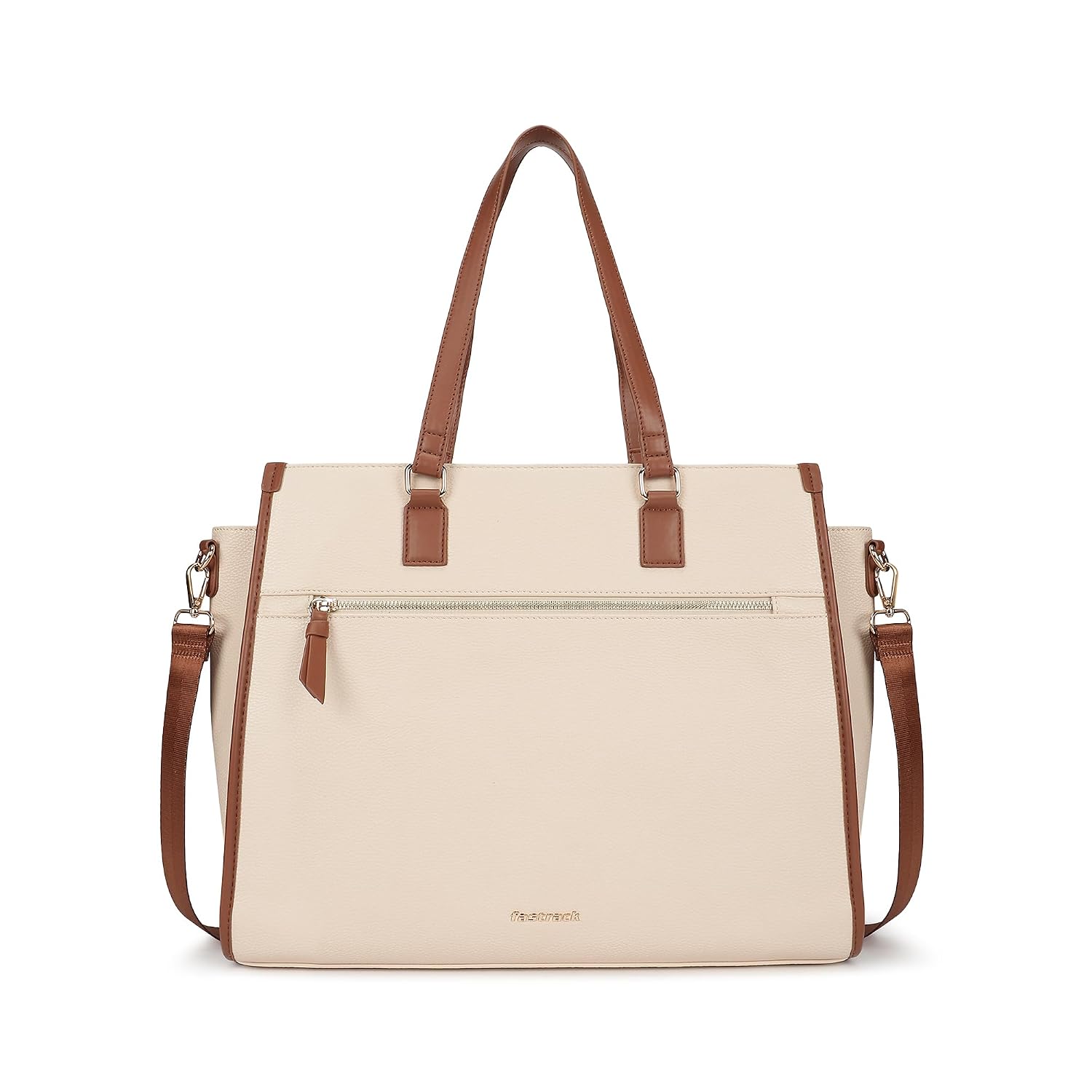 Fastrack PowerCarry Laptop Tote | Faux-Leather Laptop Tote for Women | Dual Compartments, 15” Padded Laptop Sleeve, Adjustable Webbing Strap, Trolley Loop & External Quick-Access Pocket
