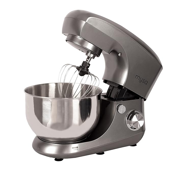 MYSA SM-1502 Stand Mixer 800 W Planetary Drive Food Mixer Tilt Head 5.5 Ltrs SS Bowl with 6 Speed for Baking and Cooking, Stainless Steel Bowl, Dough Hook, Wire Whisk and Beater, Grey