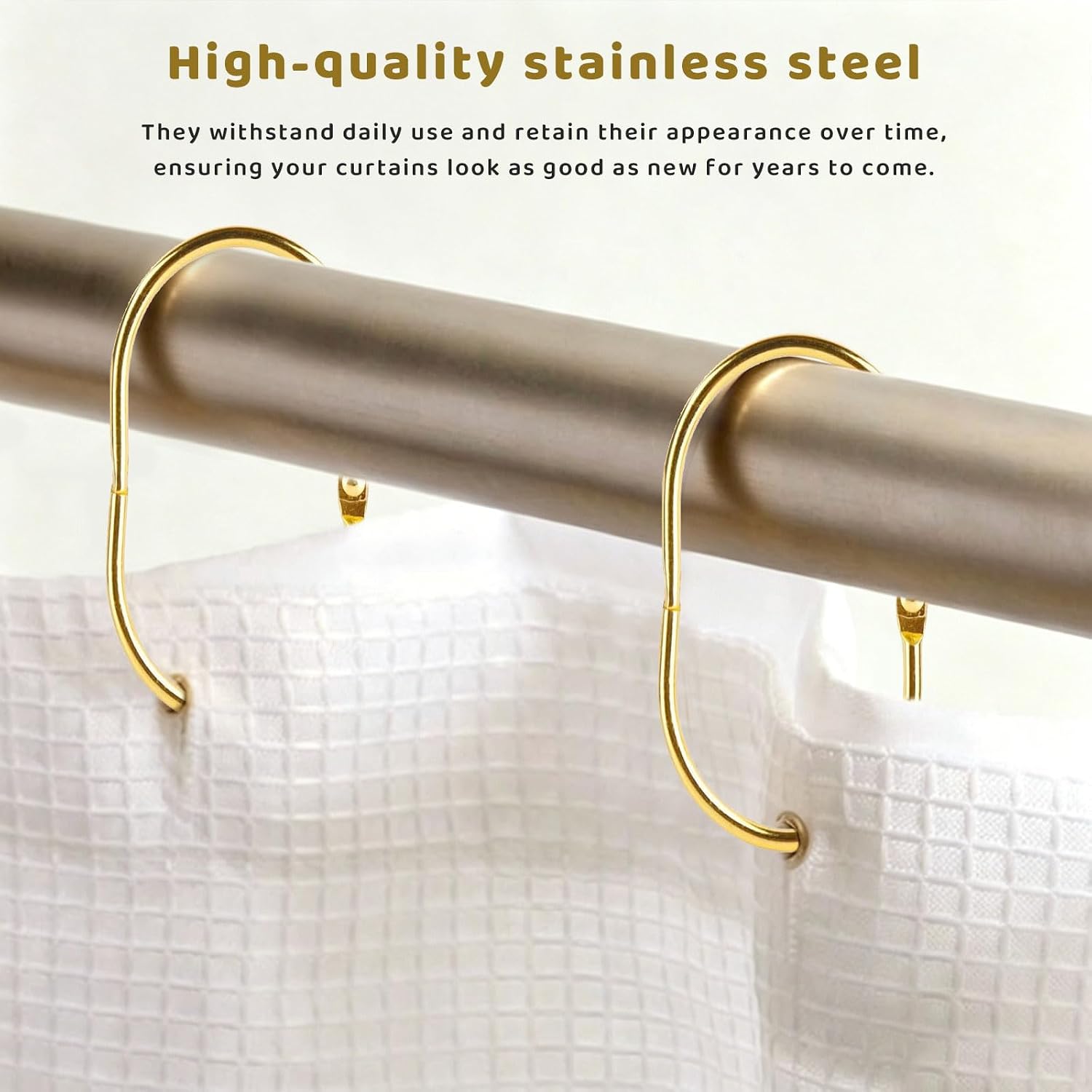 12pcs Gold Shower Curtain Hooks and Rings, Oval-Shaped Clips, Curtain Rod Rings, Rust-Proof Metal, Commonly Used in Bathrooms and Curtains.