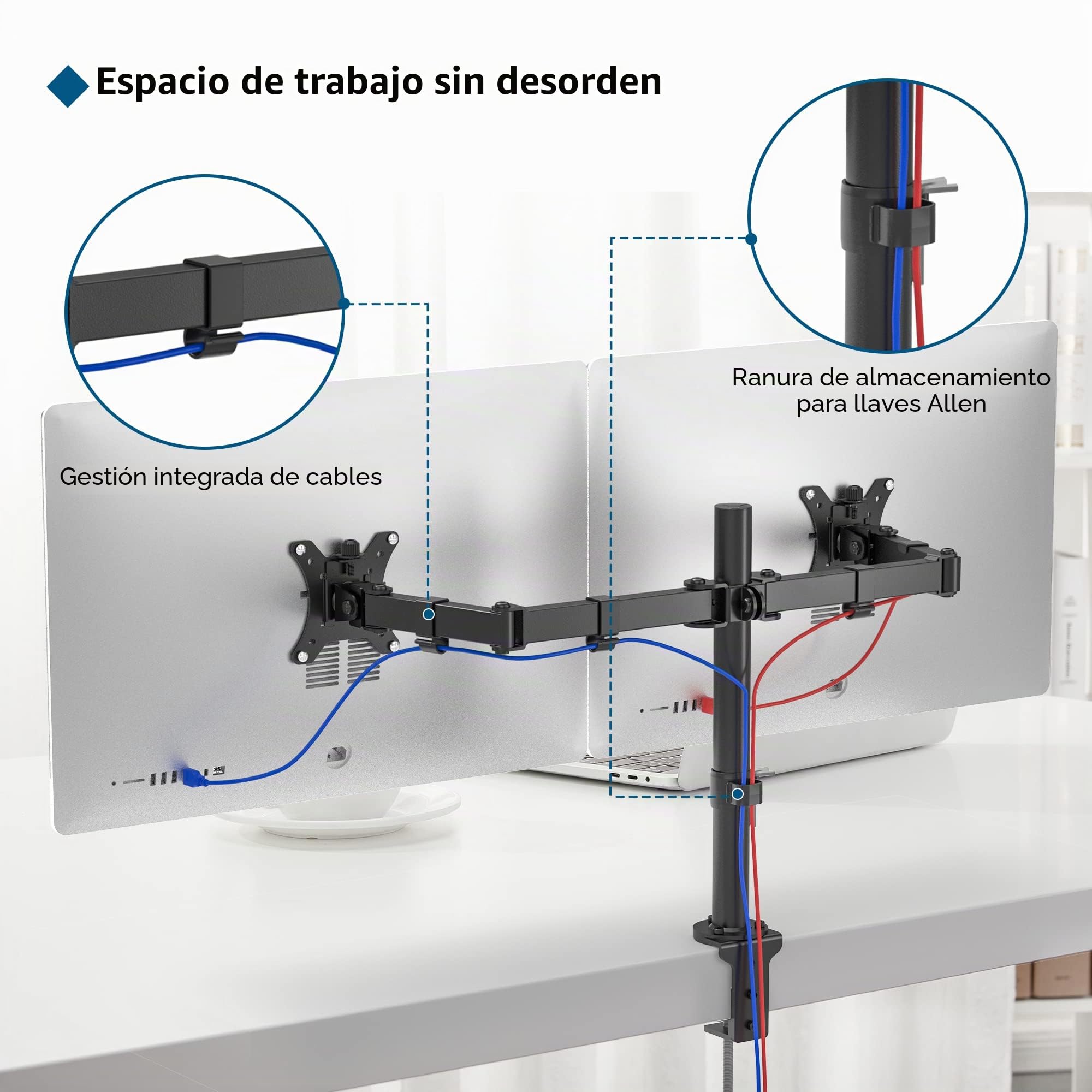 BONTEC Soporte Doble Monitor para Pantallas de 13-32 Pulgadas, Brazo de Monitor Doble Ajustable en Altura con 2 Métodos de Instalación, Rotación Inclinable y Giratoria, VESA 75x75/100x100