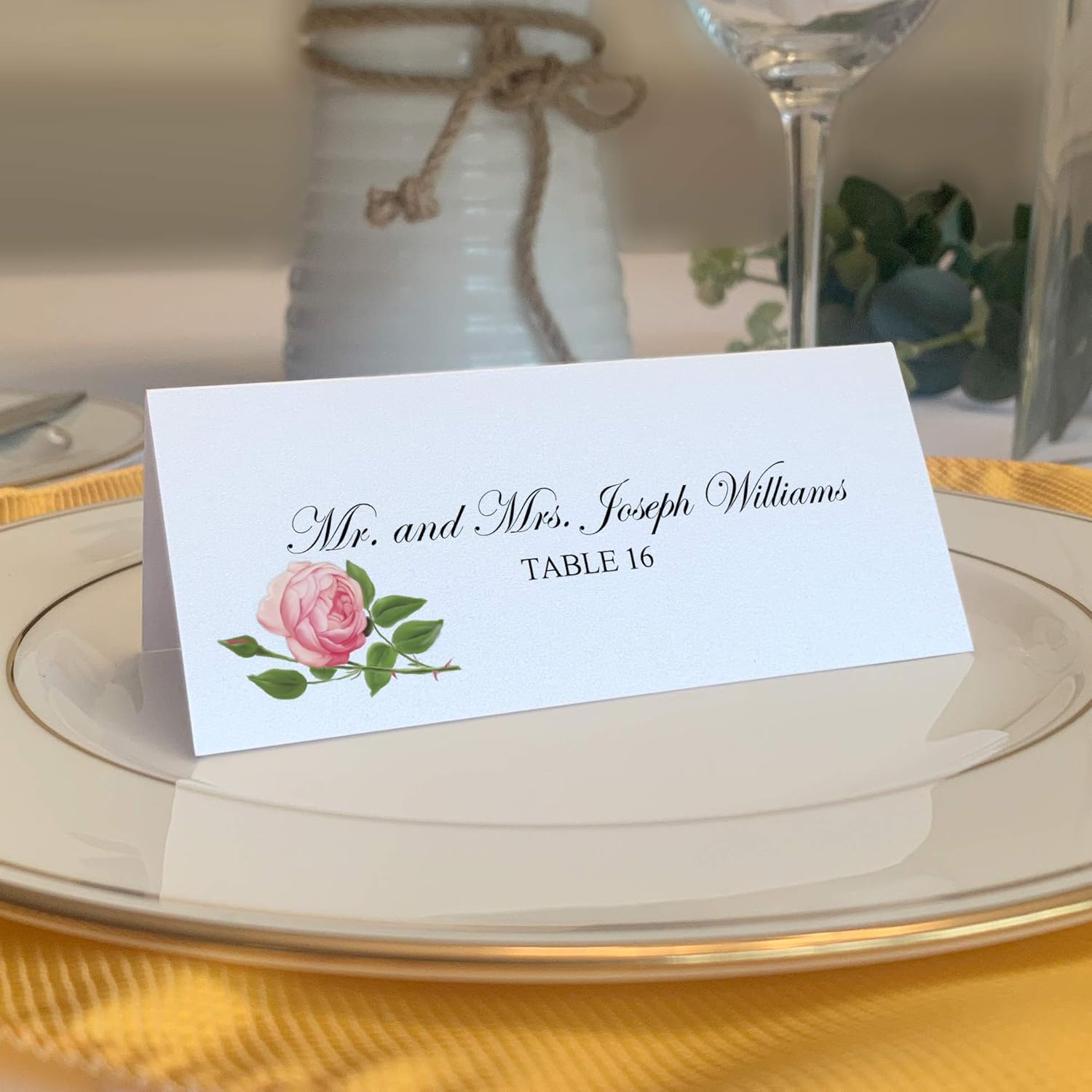 Pink Tea Rose Place Cards, Set of 150, Pre-cut and Scored - Wedding, Party, Dinner, and Special Events - Made in the USA