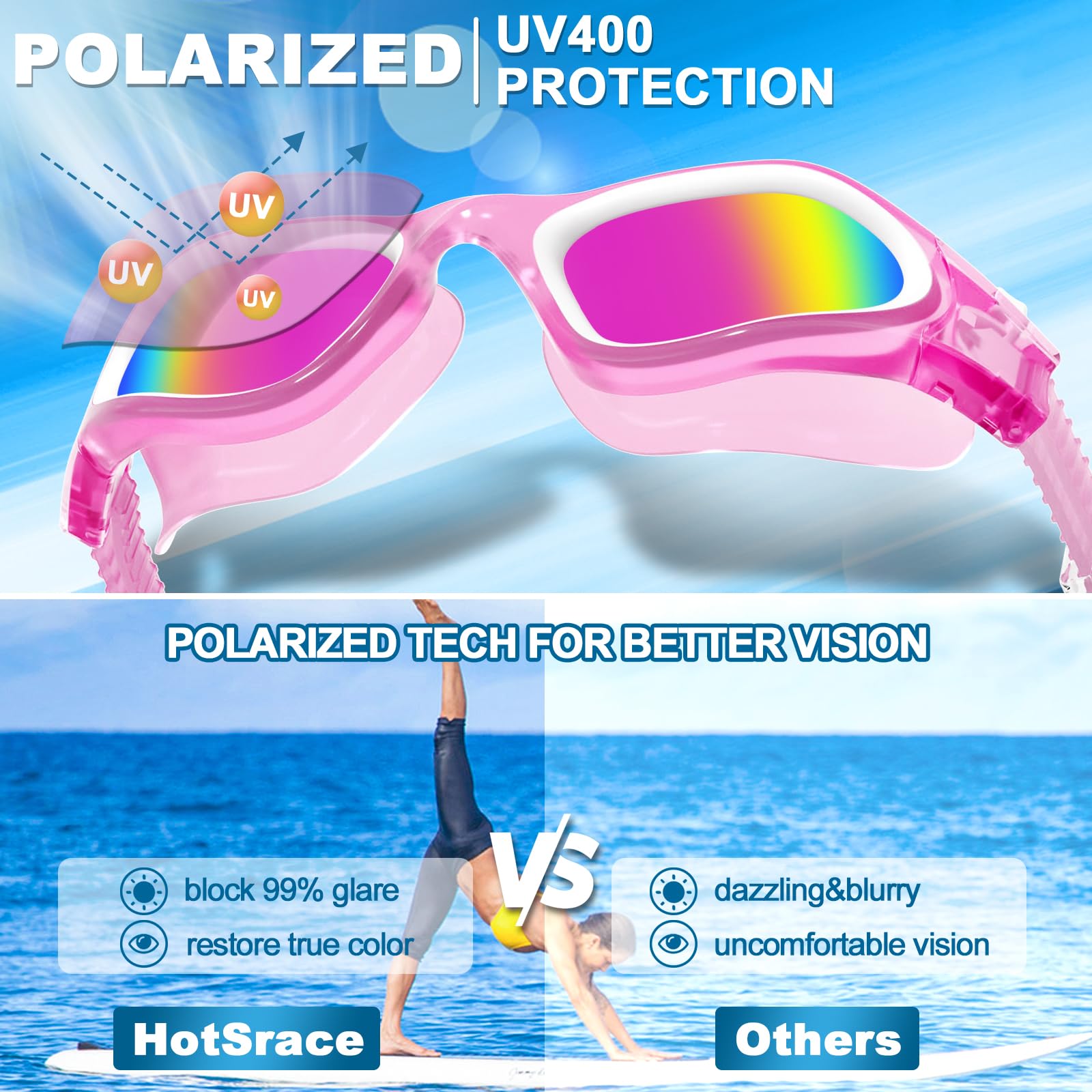 HotSrace Occhialini da Nuoto Polarizzati,Occhialini Piscina Protezione UV Impermeabile Anti-Nebbia Comfort Fit per Uomo Donna Unisex Adulto Adolescenti