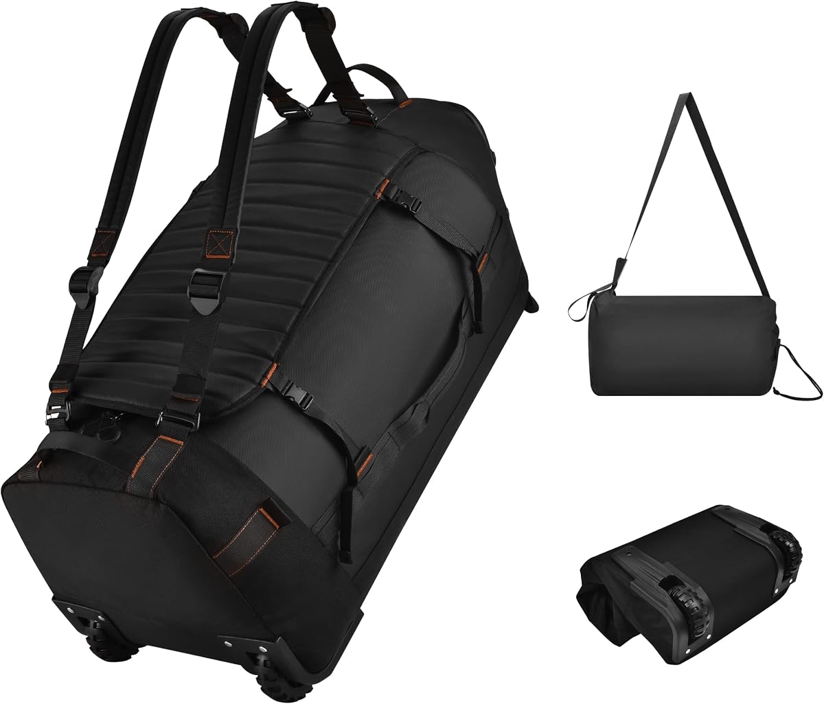 Foldable Rolling Duffle Bag with Wheels - 30" Extra Large Waterproof Travel Backpack with Shoe Compartment, Heavy Duty TSA-Approved Luggage for Men’s Camping, Sports, and Airplane Trips