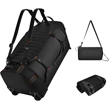 Foldable Rolling Duffle Bag with Wheels - 30" Extra Large Waterproof Travel Backpack with Shoe Compartment, Heavy Duty TSA-Approved Luggage for Men s Camping, Sports, and Airplane Trips, Black, Extra