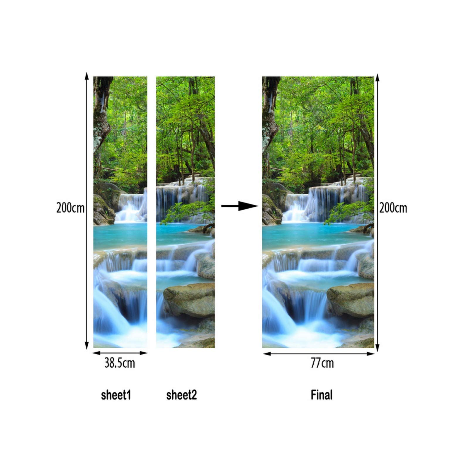 A.Monamour Adesivo Porta Autoadesiva Foresta Della Cascata Della Cascata Blu Del Parco Nazionale Di Erawan Della Tailandia Vinile PVC Adesivi per Porte Interne 3D Pellicola Adesiva Sticker Murale
