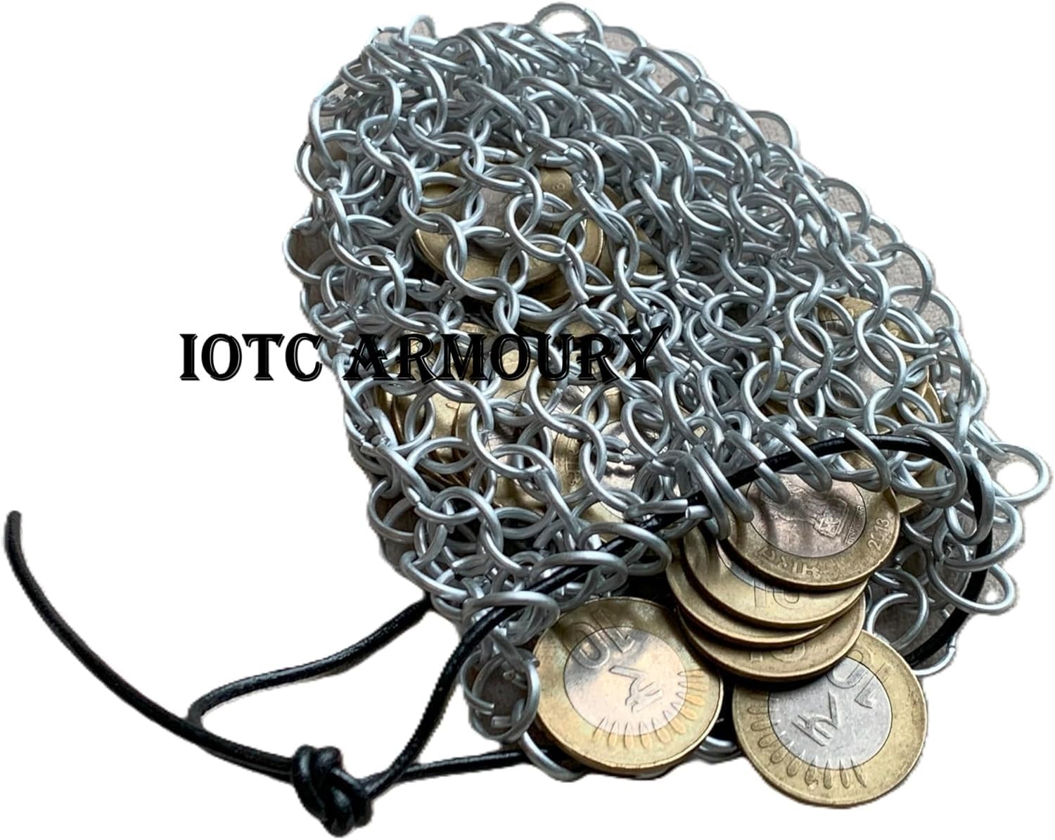 Generic Medieval Chainmail Dice Bag Handmade Aluminum Gaming Dices Mini Chain Mail Drawstring Accessories Belt Pouch for LARP, Renaissance Games Activity, silver