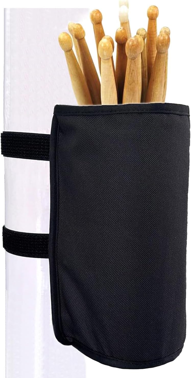 Drumstick Holder for Up to 10 Pairs Drumsticks Brushes Mallets with Two Hook & Loop Straps, Heavy-duty Nylon Drum Sticks Holder Bag