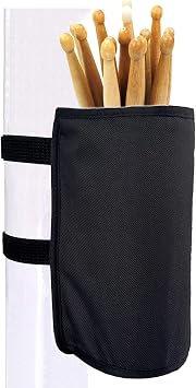 Drumstick Holder for Up to 10 Pairs Drumsticks Brushes Mallets with Two Hook & Loop Straps, Heavy-duty Nylon Drum Sticks Holder Bag