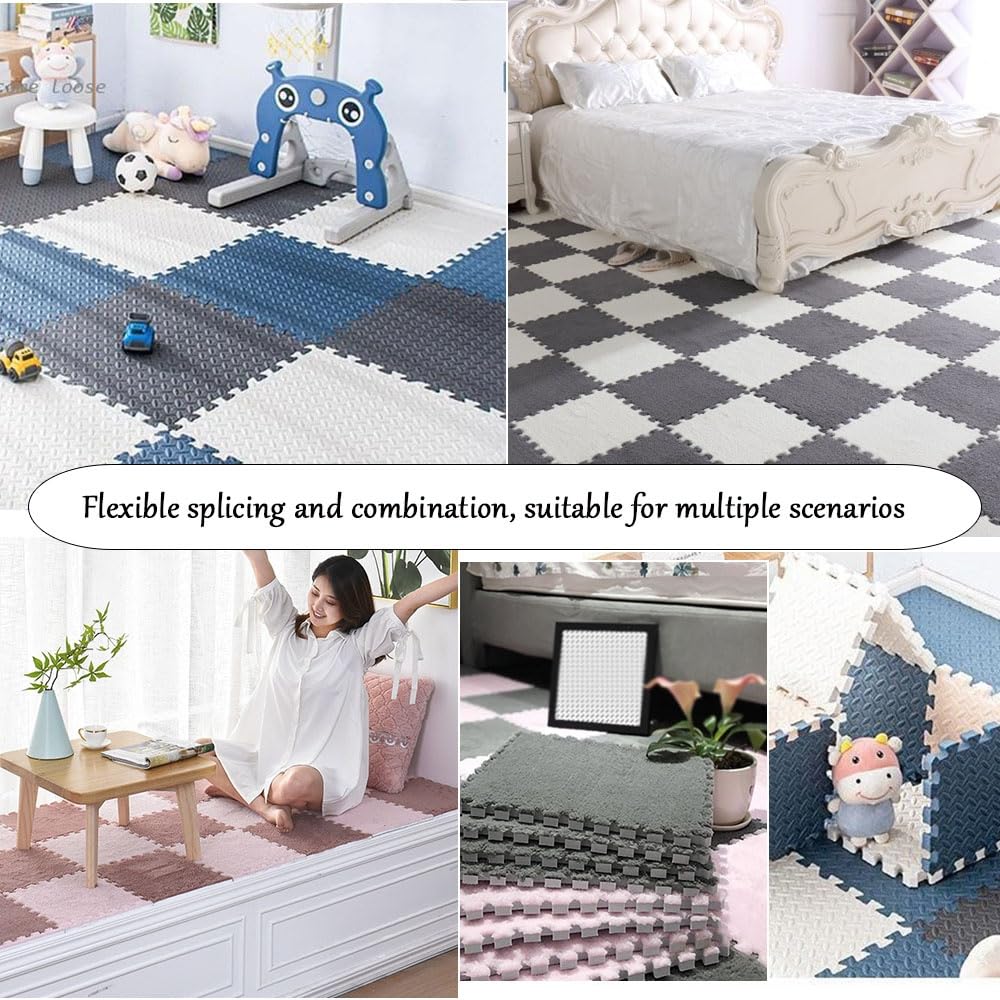 Hiseng 10 Pezzi Tappetini Puzzle in Peluche Morbidi Tappeto Gioco Bambini Puzzle 30x30cm Tappetino puzzle Piastrelle ad Incastro in Schiuma per Soggiorno, Camera da Letto