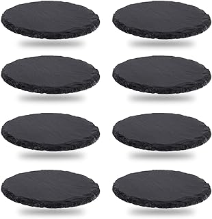 Create idea - Sottobicchieri in ardesia in pietra, antiscivolo, 8 pezzi, colore: Nero