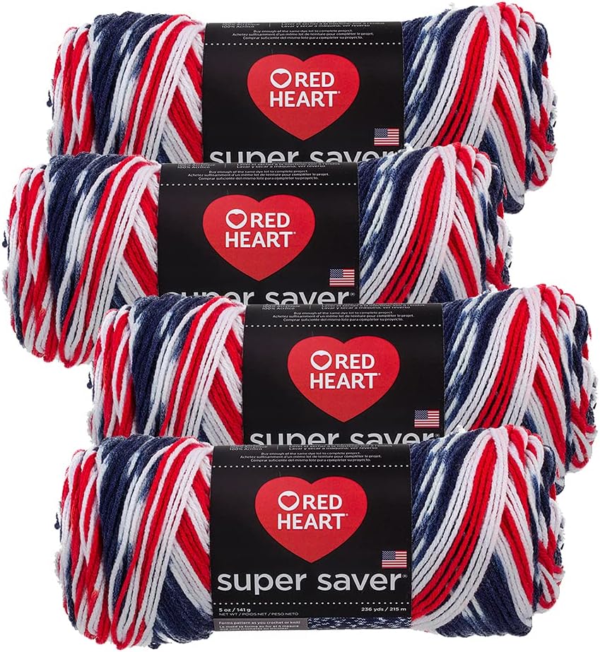 Red Heart Super Saver Yarn (4-Pack of 5oz Skeins) (Americana)
