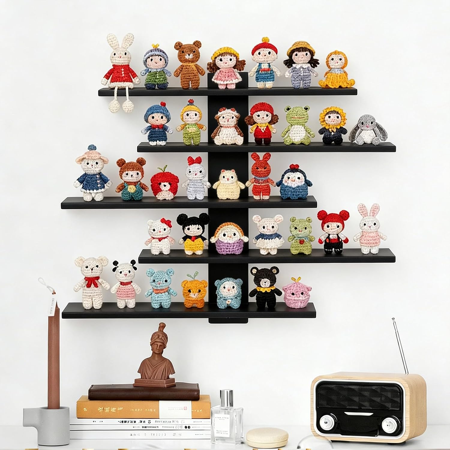 5-Tier Floating Shelf for Wall, Figurine Display Shelf, Decor & Display Storage for Anime Figurines, Dolls, Green Plants & Statues, Mini Decor for Bedroom, Living Room, Study Room (Black)