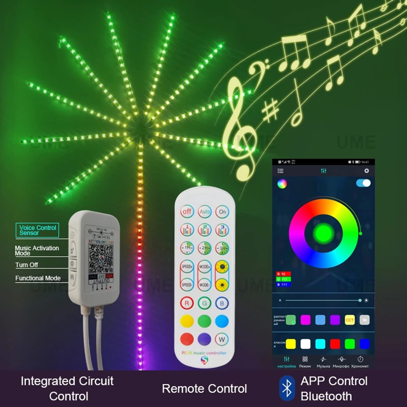 LUCI LED COLORATE A FUOCHI D'ARTIFICIO &ndash; FIREWORK, Luci A LED Con Effetto Fuochi D'artificio, Luci LED Con Controllo Remoto Tramite App, Cambia Colore Per Musica, Luce Di Sincronizzazione Del Suono