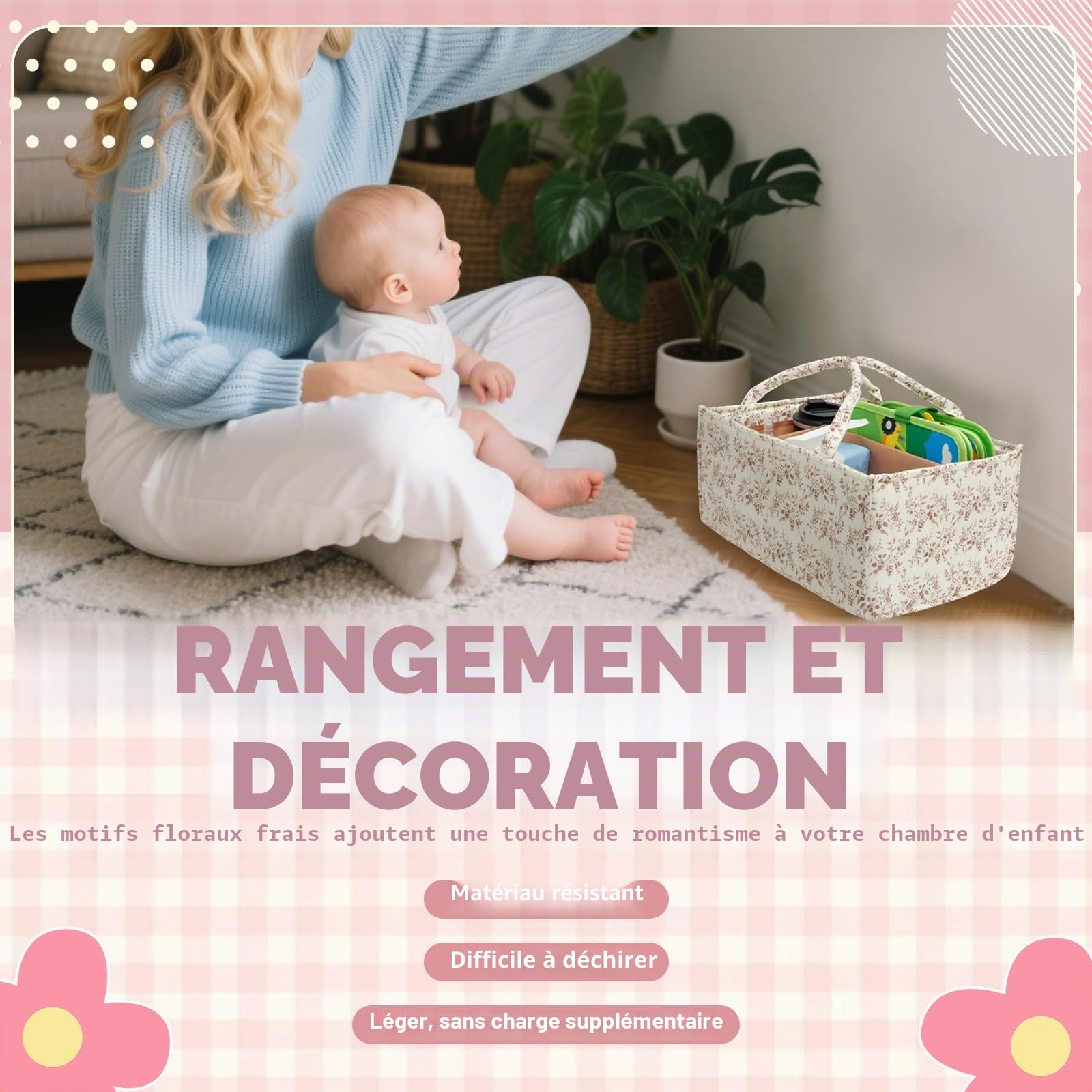 Organisateur de table à langer portable avec cloisons ajustables, organisateur de couches pour nouveau-né