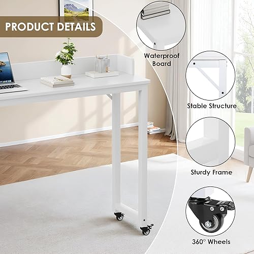 Miniatura 3 de Mesa para colocar sobre la cama con ruedas, tamaño Queen y matrimonial, para computadora portátil, carrito de pie para laptop, mesa de cama con